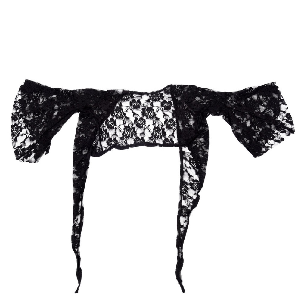 🌺 NEW BLACK SHEER LACE COVER UP HALF BELLY SHIRT - Picture 6 of 8
